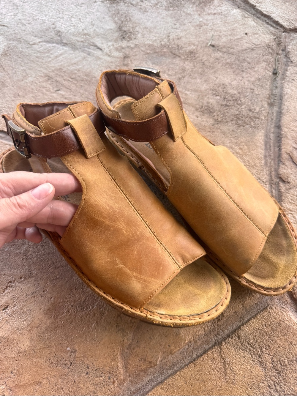 Naot Verbena Leather Ankle Strap Open Toe Comfort Wedge Sandals Tan Brown EU 40 - Picture 4 of 13